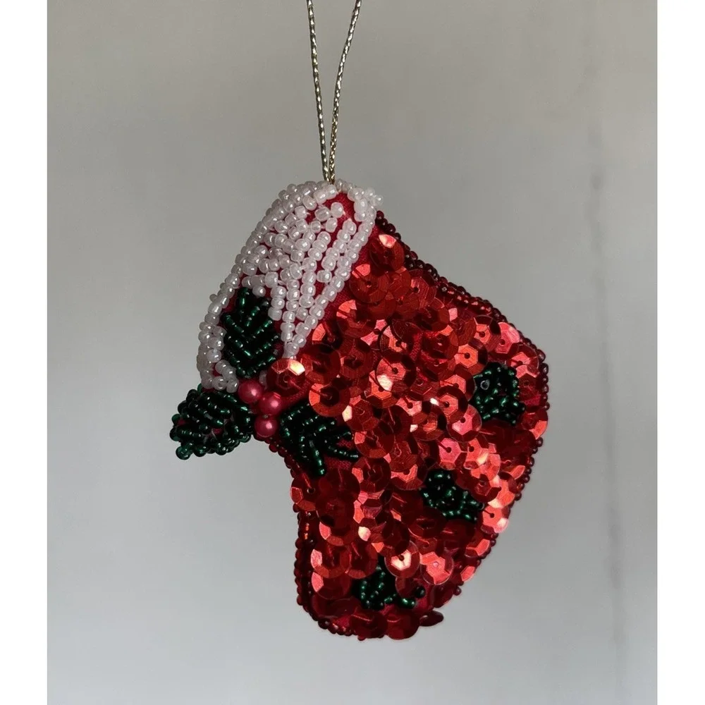 Five Vintage Sequin And Beaded Christmas Ornaments Stars Joy Tree Stocking‎
